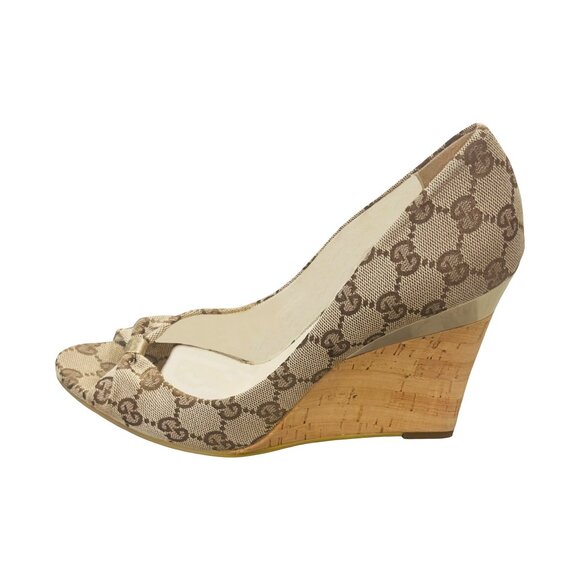 Gucci Monogram Peep-Toe Wedges - LIMITED RELEASE - Original Box Included - Picture 3 of 16